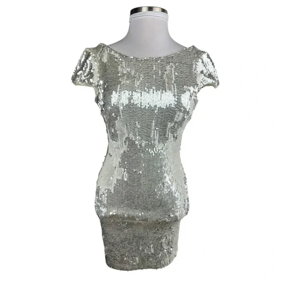 Dress the Population Sequin Tabitha Body Con Sheath Mini Dress Ivory Size Medium - Picture 2 of 13